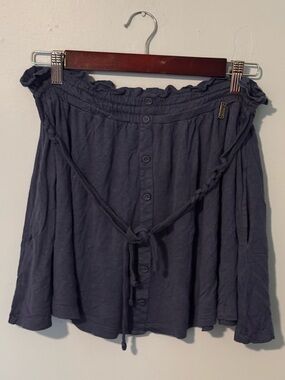 Element Flowy Mini Skirt with Decorative Buttons & Sash in Muted Navy Blue-Gray